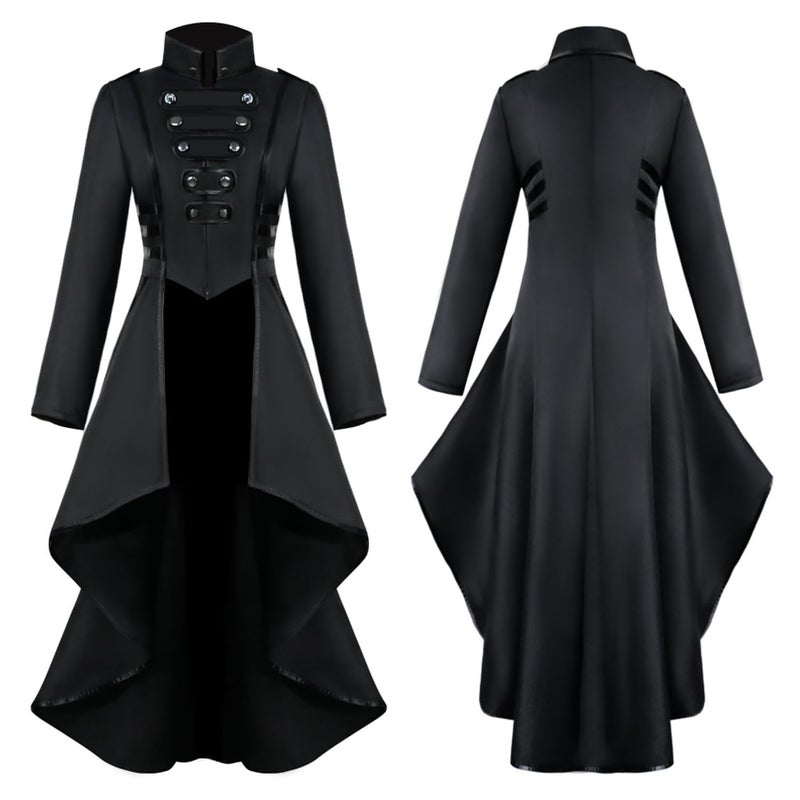 SIAEAMRG Renaissance Steampunk Tailcoat Halloween Costumes for Women, Victorian Medieval Pirate Vampire Gothic Jacket Dress Viking Coats (M, Black) - Image 3